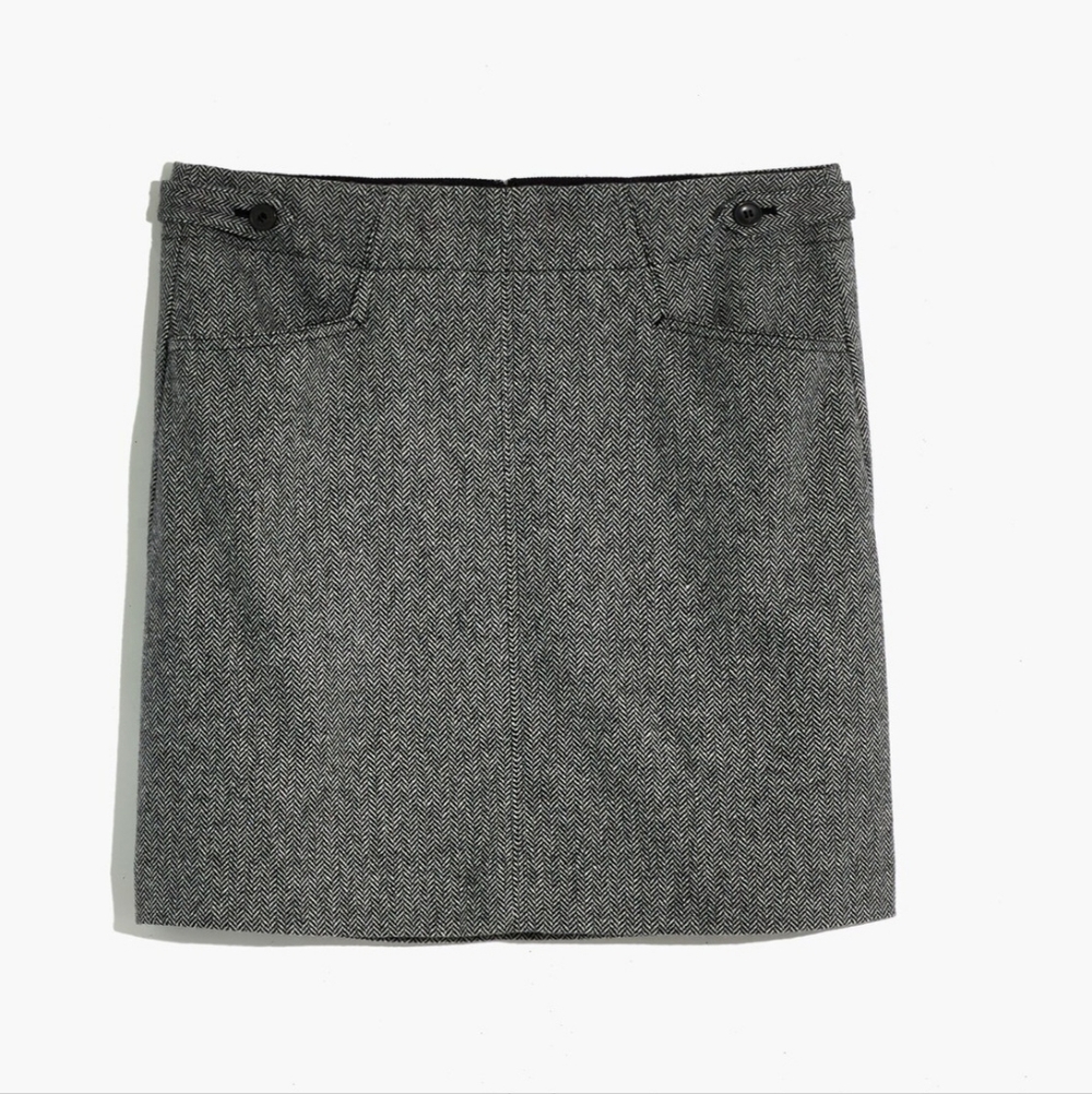 Madewell Herringbone Assembly A-Line Mini Skirt Pockets Lined Italian Wool 00